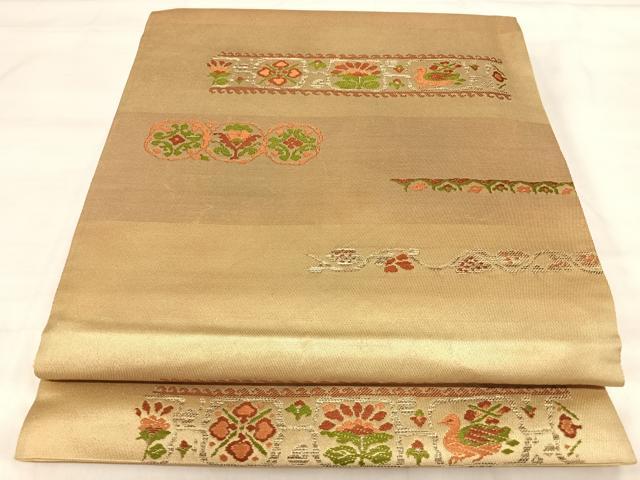平和屋着物◎六通柄袋帯 唐織 花鳥文 金糸 正絹 逸品 AABJ0394yx