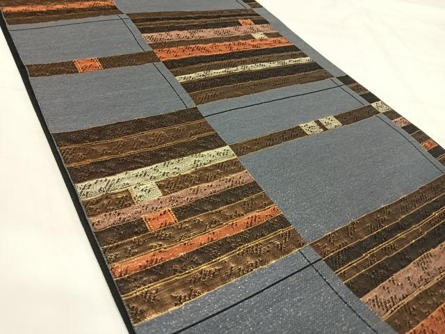 平和屋着物◎六通柄袋帯 市松文 金糸 正絹 逸品 AABJ0395yx