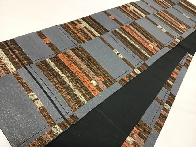 平和屋着物◎六通柄袋帯 市松文 金糸 正絹 逸品 AABJ0395yx