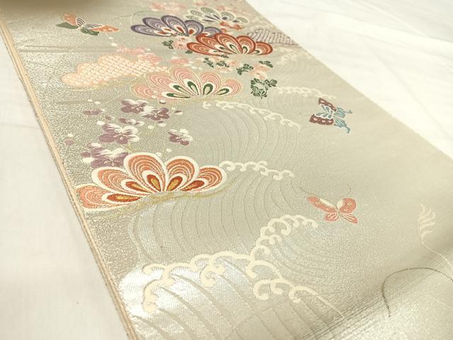 平和屋着物◎六通柄袋帯 唐織 彩繍松蝶文 金銀糸 正絹 逸品 AABJ0404yx