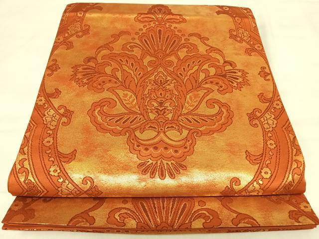 平和屋着物◎六通柄袋帯 更紗花文 金糸 正絹 逸品 AABJ0405yx