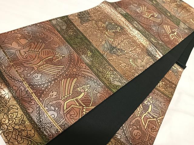 平和屋着物◎六通柄袋帯 花鳥文 金糸 正絹 逸品 AABJ0411yx