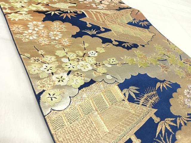 平和屋着物◎六通柄袋帯 唐織 風景花文 金銀糸 正絹 逸品 AABJ0425yx