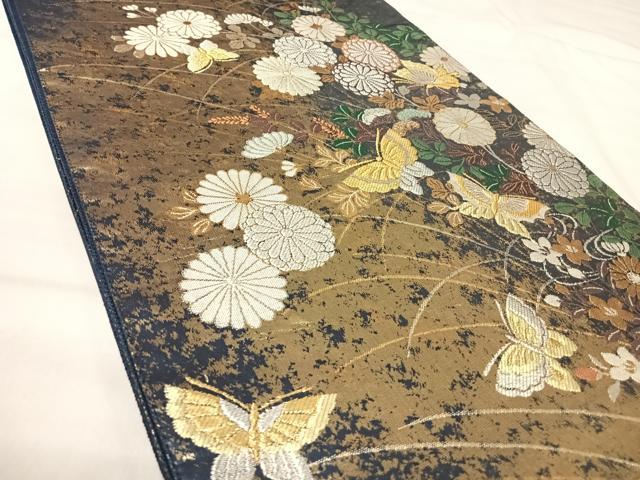 平和屋着物◎全通柄袋帯 唐織 花蝶文 金銀糸 正絹 逸品 AABJ0441yx