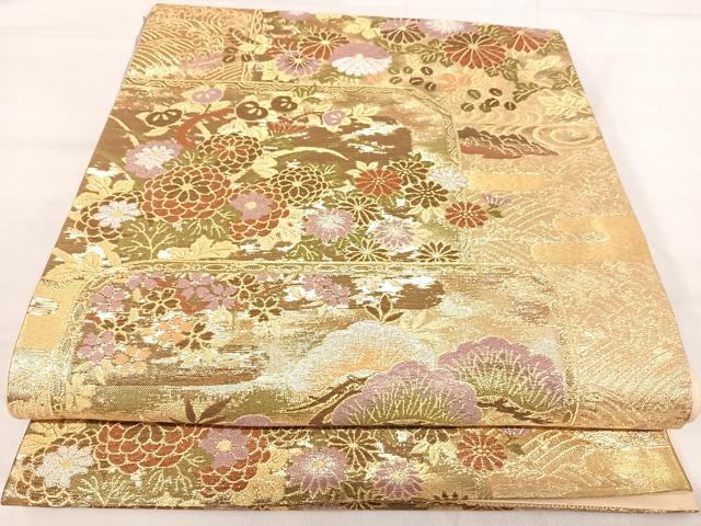 平和屋着物◎六通柄袋帯 花松文 金銀糸 正絹 逸品 AABJ0444yx