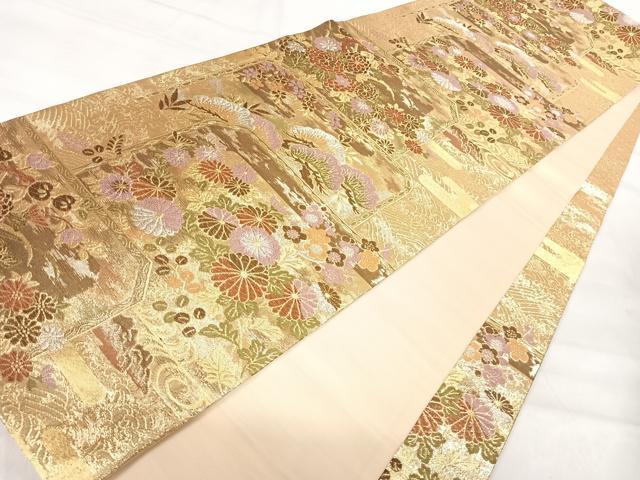 平和屋着物◎六通柄袋帯 花松文 金銀糸 正絹 逸品 AABJ0444yx