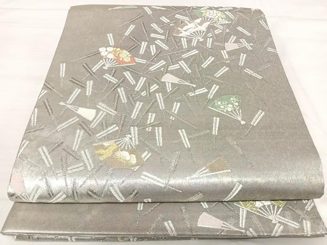 平和屋着物◎六通柄袋帯 唐織 琳派扇面散し文様 金銀糸 引箔 正絹 逸品 AABJ0445yx