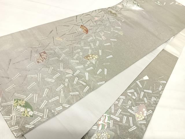 平和屋着物◎六通柄袋帯 唐織 琳派扇面散し文様 金銀糸 引箔 正絹 逸品 AABJ0445yx