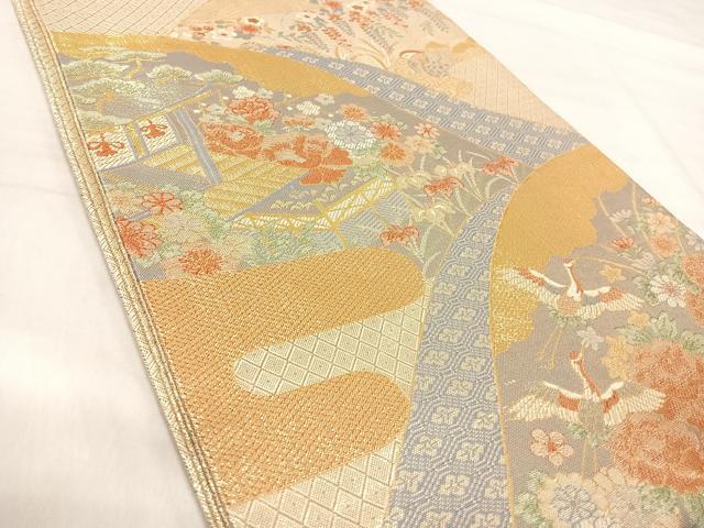 平和屋着物◎宝珠本加賀錦 六通柄袋帯 吉祥花文 九百錦 金糸 正絹 逸品 AABJ0446yx