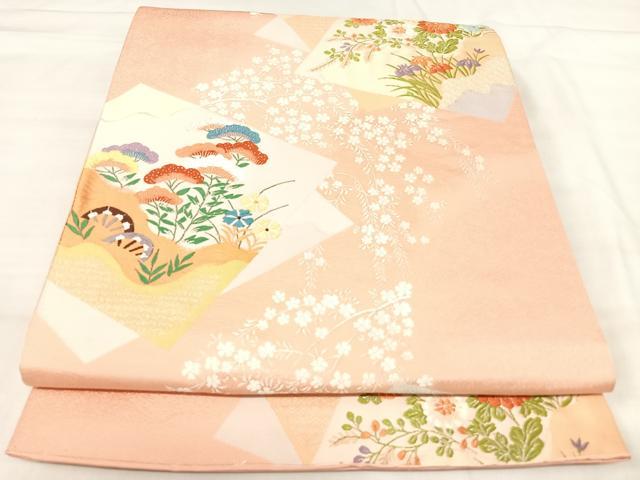 平和屋着物◎六通柄袋帯 唐織 草花文 銀糸 正絹 逸品 AABJ0450yx