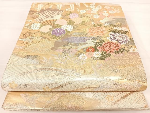平和屋着物◎佐賀錦 六通柄袋帯 唐織 草花文 金銀糸 正絹 逸品 AABJ0451yx