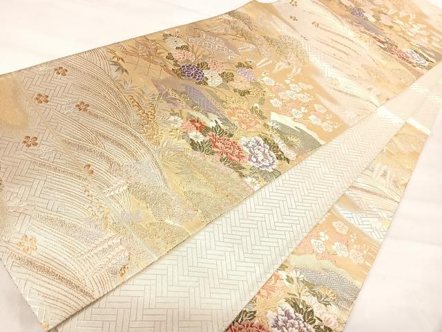 平和屋着物◎佐賀錦 六通柄袋帯 唐織 草花文 金銀糸 正絹 逸品 AABJ0451yx