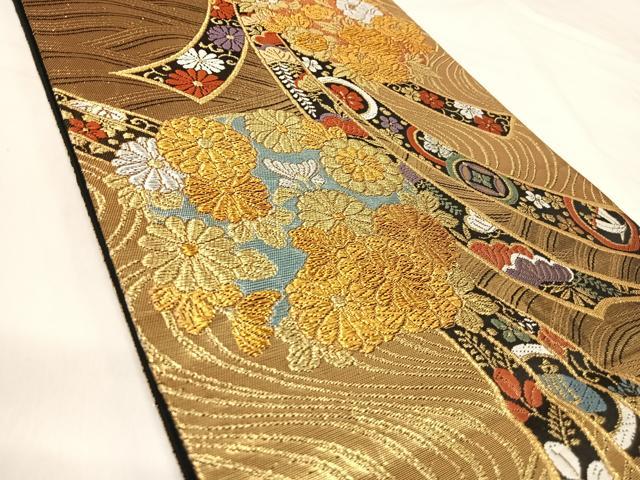 平和屋着物◎六通柄袋帯 唐織 鬘帯花丸文 金銀糸 正絹 逸品 AABJ0455yx