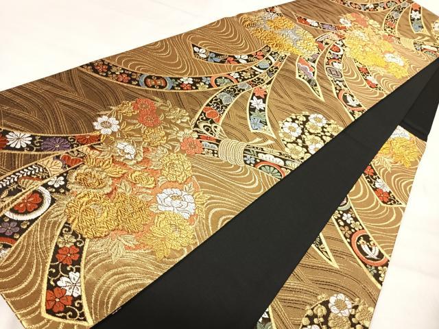 平和屋着物◎六通柄袋帯 唐織 鬘帯花丸文 金銀糸 正絹 逸品 AABJ0455yx