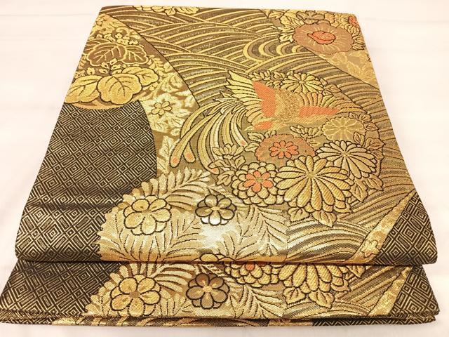 平和屋着物◎佐賀錦 六通柄袋帯 鳳凰花文 金糸 正絹 逸品 AABJ0460yx