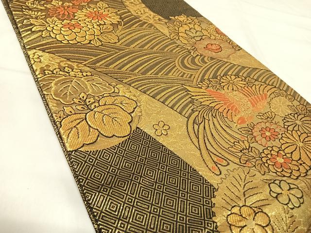 平和屋着物◎佐賀錦 六通柄袋帯 鳳凰花文 金糸 正絹 逸品 AABJ0460yx