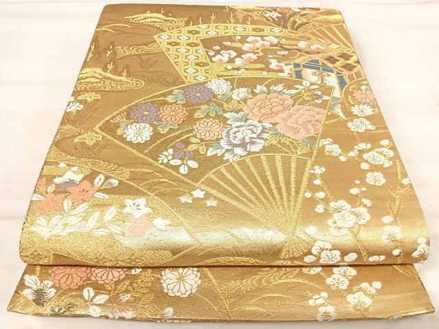 平和屋1◎六通柄袋帯 草花文 金糸 逸品 CAAF2887ca 正絹 逸品 金糸 霞