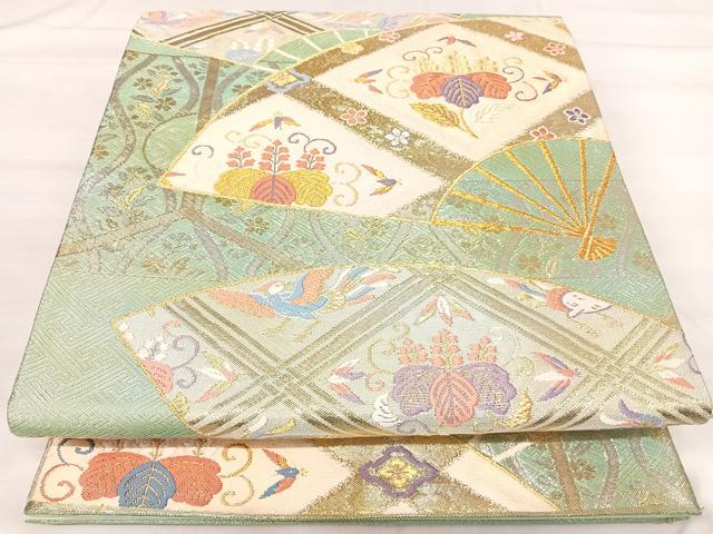 平和屋着物◎西陣 野々村織物謹製 佐賀錦 六通柄袋帯 唐織 扇面鳳凰桐文 金銀糸 正絹 逸品 AABJ0465yx