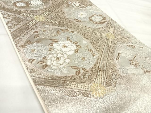 平和屋着物◎六通柄袋帯 唐織 花丸文 金銀糸 正絹 逸品 AABJ0474yx