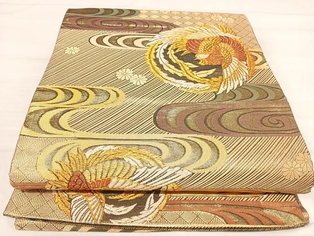 平和屋着物◎佐賀錦 六通柄袋帯 鳳凰丸文 金銀糸 正絹 逸品 AABJ0476yx