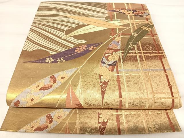 平和屋着物◎六通柄袋帯 唐織 舞蝶文 金糸 正絹 逸品 AABJ0479yx