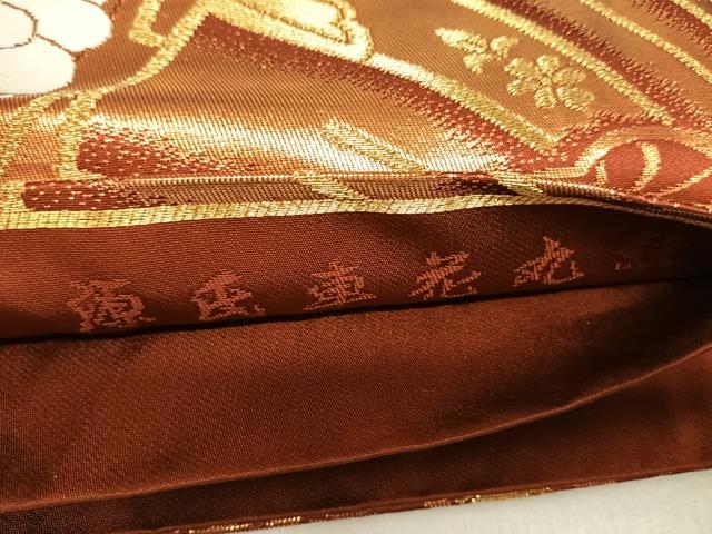 平和屋着物◎六通柄袋帯 唐織 源氏車花丸文 金糸 正絹 逸品 AABJ0484yx