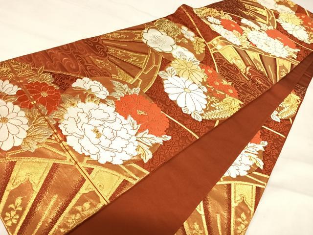 平和屋着物◎六通柄袋帯 唐織 源氏車花丸文 金糸 正絹 逸品 AABJ0484yx