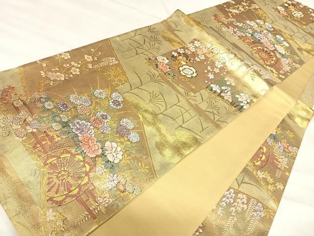 平和屋着物◎六通柄袋帯 唐織 花車屏風 金糸 正絹 逸品 AABJ0485yx