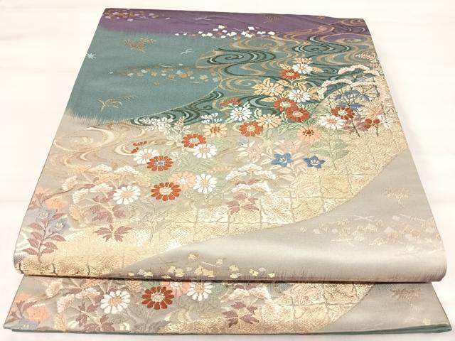 平和屋着物◎六通柄袋帯 唐織 流水花文 金銀糸 正絹 逸品 AABJ0486yx