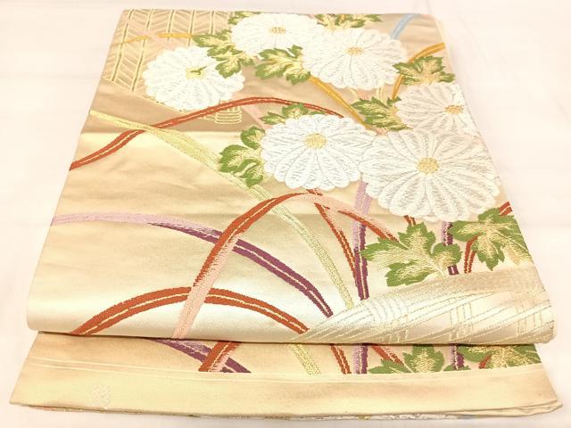 平和屋着物◎六通柄袋帯 草花文 金銀糸 正絹 逸品 AABJ0501yx