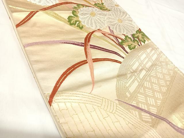 平和屋着物◎六通柄袋帯 草花文 金銀糸 正絹 逸品 AABJ0501yx