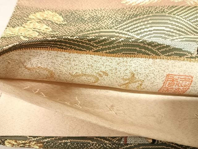 平和屋着物◎綴れ 六通柄袋帯 唐織 作家物 扇面飛鶴文 金糸 正絹 逸品 AABJ0502yx