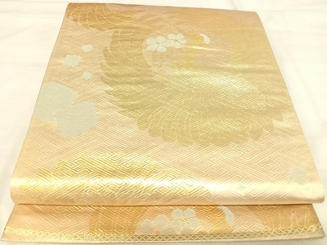 平和屋着物◎全通柄袋帯 鶴丸文 金糸 正絹 逸品 AABJ0519yx