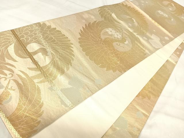 平和屋着物◎全通柄袋帯 鶴丸文 金糸 正絹 逸品 AABJ0519yx