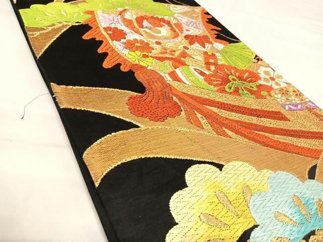 平和屋着物◎六通柄袋帯 唐織 吉祥松文 黒地 金糸 正絹 逸品 AABJ0522yx