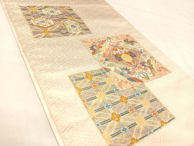 平和屋着物◎太鼓柄袋帯 唐織 桐 鶴 金糸 正絹 逸品 AABJ0525yx
