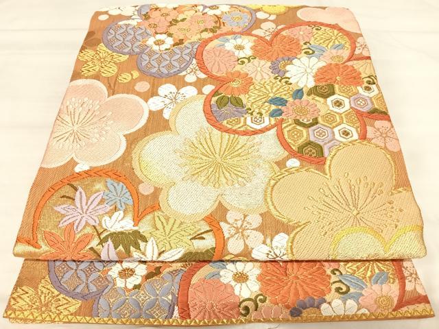 平和屋着物◎六通柄袋帯 唐織 源氏梅 羽衣 金糸 正絹 逸品 AABJ0526yx