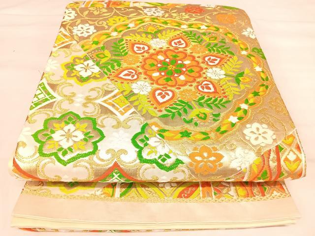平和屋着物◎六通柄袋帯 唐織 正倉院花文 金糸 正絹 逸品 AABJ0530yx