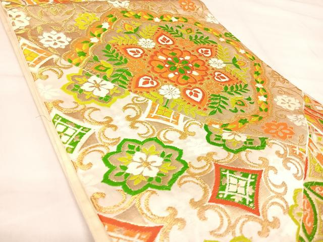 平和屋着物◎六通柄袋帯 唐織 正倉院花文 金糸 正絹 逸品 AABJ0530yx