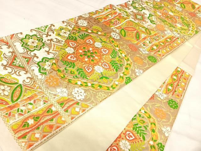 平和屋着物◎六通柄袋帯 唐織 正倉院花文 金糸 正絹 逸品 AABJ0530yx