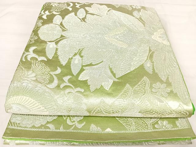 平和屋着物◎六通柄袋帯 更紗花文 銀糸 正絹 逸品 AABJ0532yx