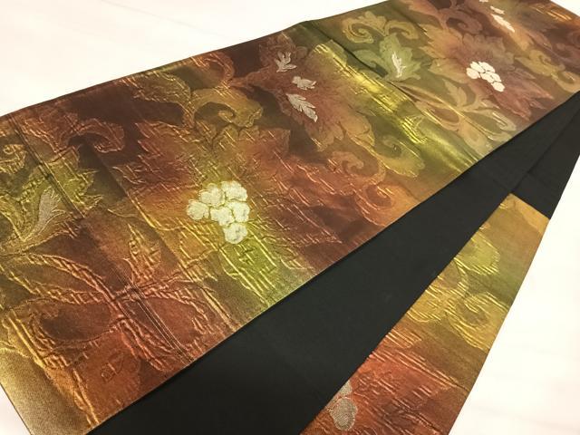 平和屋着物◎六通柄袋帯 ふくれ織 更紗花文 金糸 正絹 逸品 AABJ0542yx