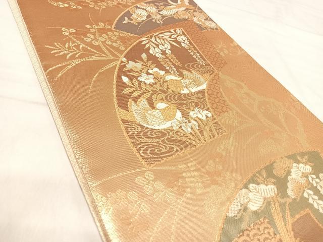 平和屋着物◎佐賀錦 六通柄袋帯 地紙花鳥文 金糸 正絹 逸品 AABJ0545yx