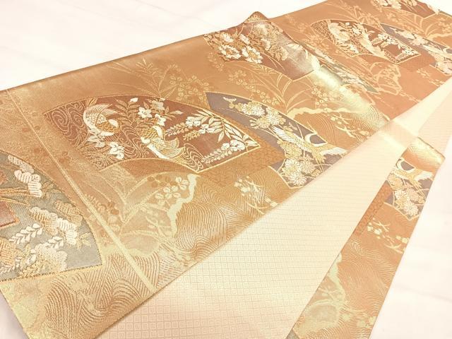 平和屋着物◎佐賀錦 六通柄袋帯 地紙花鳥文 金糸 正絹 逸品 AABJ0545yx