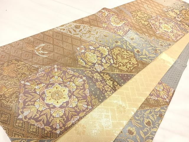 平和屋着物◎佐賀錦 六通柄袋帯 更紗草花文 金糸 正絹 逸品 AABJ0546yx