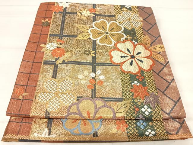 平和屋着物◎六通柄袋帯 唐織 舞桜文 金糸 正絹 逸品 AABJ0550yx