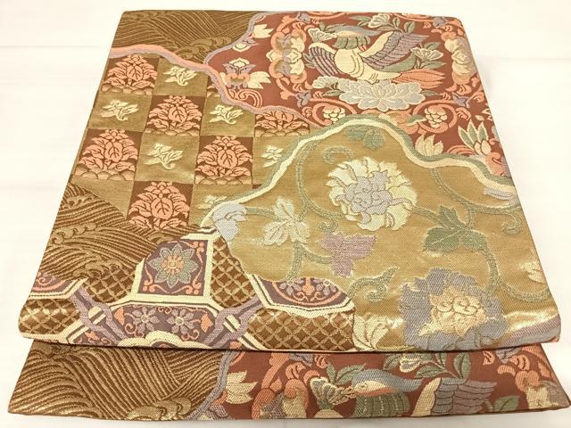 平和屋着物◎京の名門 じゅらく謹製 六通柄袋帯 花鳥文 金糸 正絹 逸品 AABJ0551yx