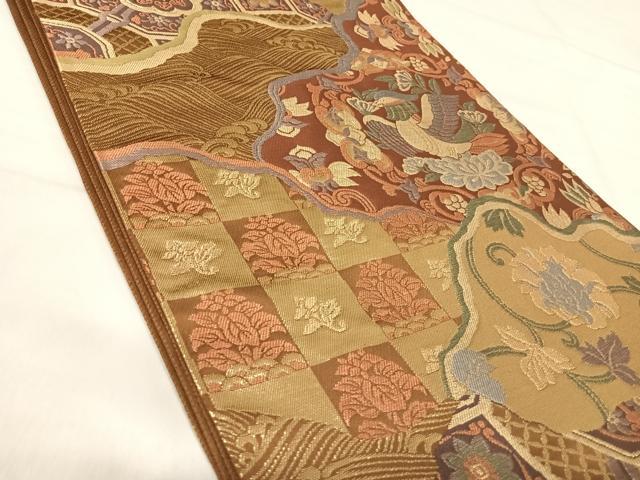 平和屋着物◎京の名門 じゅらく謹製 六通柄袋帯 花鳥文 金糸 正絹 逸品 AABJ0551yx