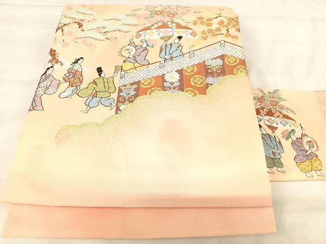 平和屋着物◎九寸名古屋帯 唐織 人物風景文 金糸 正絹 逸品 AABJ0556yx