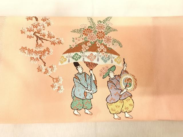 平和屋着物◎九寸名古屋帯 唐織 人物風景文 金糸 正絹 逸品 AABJ0556yx